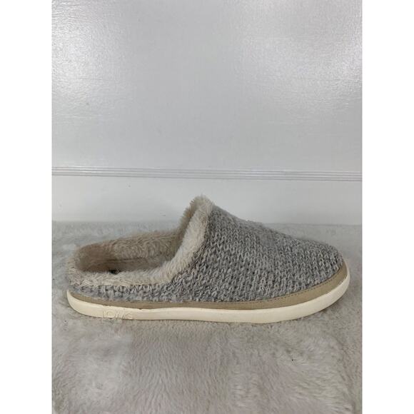 TOMS Knit Slip-On Slippers Gray With Faux Fur Lining Cozy & Comfortable womens 8 - Picture 5 of 9